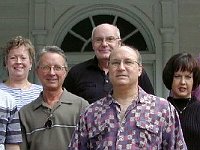 (Left to Right)  Robert Tramel, Phil Gregory, Donna Tramel, Ron Van Ness, Dick Michael (Instructor), Len Kaufman, Myra Haddad, Gary Mowery, and Al Kulakoff. Not pictured is Paul Rabe. Students learned to make structural repairs to statues (or other white metal objects) and to refinish the patina.