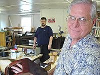 Gary Mowery shows off his mahogany English fusee case that needed some moderate restoration. The finish is just about ready to be polished out.