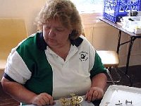 Jean Peters assembling her Waterbury Chime clock.