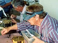 Joe Perrin & George Tilbury hard at work on their chime clocks. These things sure have a lot of parts! .