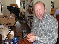 This class was taught by Fred Tischler. Assisting Fred was Phil Ball. There were six students in the class: Bonnie Travis, Corey Stratton, Don Bush, Len Kaufman, Paul Hopson and Bob Nicolaysen. Here Phil is working on a chime clock spring barrel.