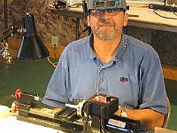 Mark Vozar making a lathe tool using a cutter he ground in class.