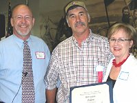 President Phil Ball announced to the members surprise that Bill Andrle had been awarded the NAWCC Fellow award!  Congratulations to Bill.  Shown in this photo is Phil, Bill, and Awards Committee Chairperson Pam Tischler.