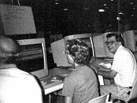 Another of the fuctions handled by Chapter 124 people was the Internet Center. Chapter Secretary/Treasurer Clinton Kleen managed the setting up and operation of the 6 computers, all with Internet connectivity. Clinton gave classes on various horologically related subjects connected with the Internet. The Internet Center was a very popular place during the mart hours. In this picture, Gene Meysenburg is enjoying the Internet access with 2 other National attenders.